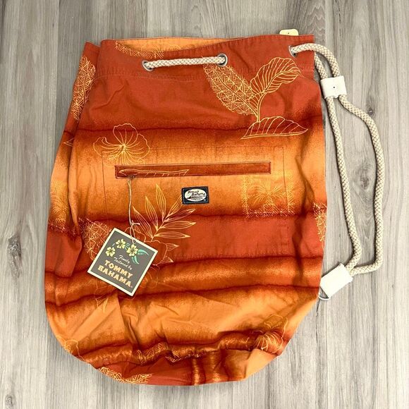 Tommy Bahama Backpack Women’s OS Tomato Orange Cotton Tropical Print Drawstring - Picture 1 of 9